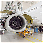 Detailed view of plane engine. Aircraft maintenance.